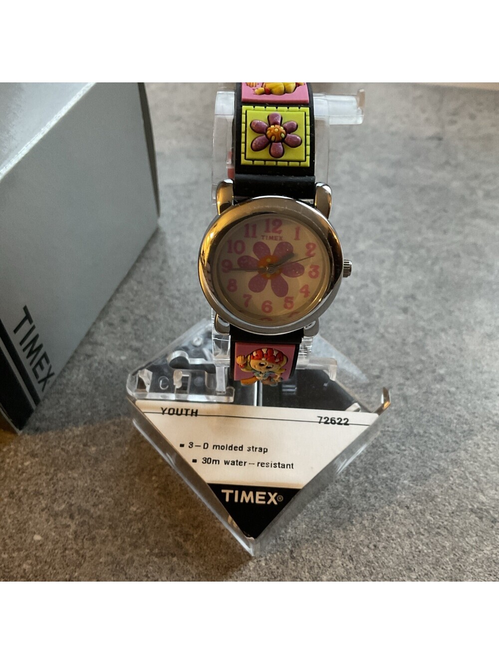 Timex Kids Watch T72622 Round Flower Pink Purple Dial Silvertone 3D Poly Band A1